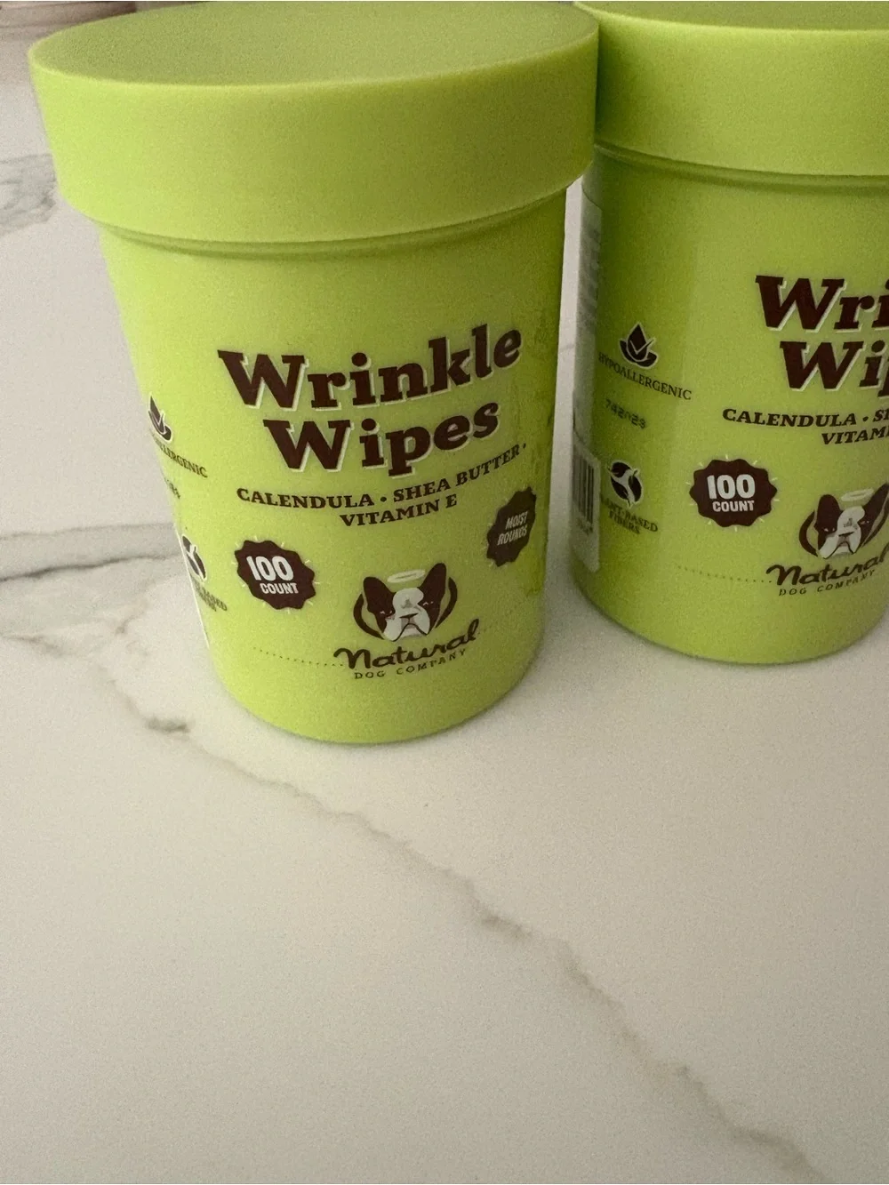 Set of 2 Natural Dog Company Wrinkle Wipes for Dogs, 100 Count, Hypoallergenic